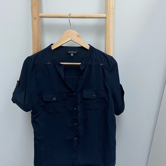 Portmans Short Sleeve Navy Blue Button Up Shirt Work Blouse Corporate Top Sz 10 - Picture 4 of 4